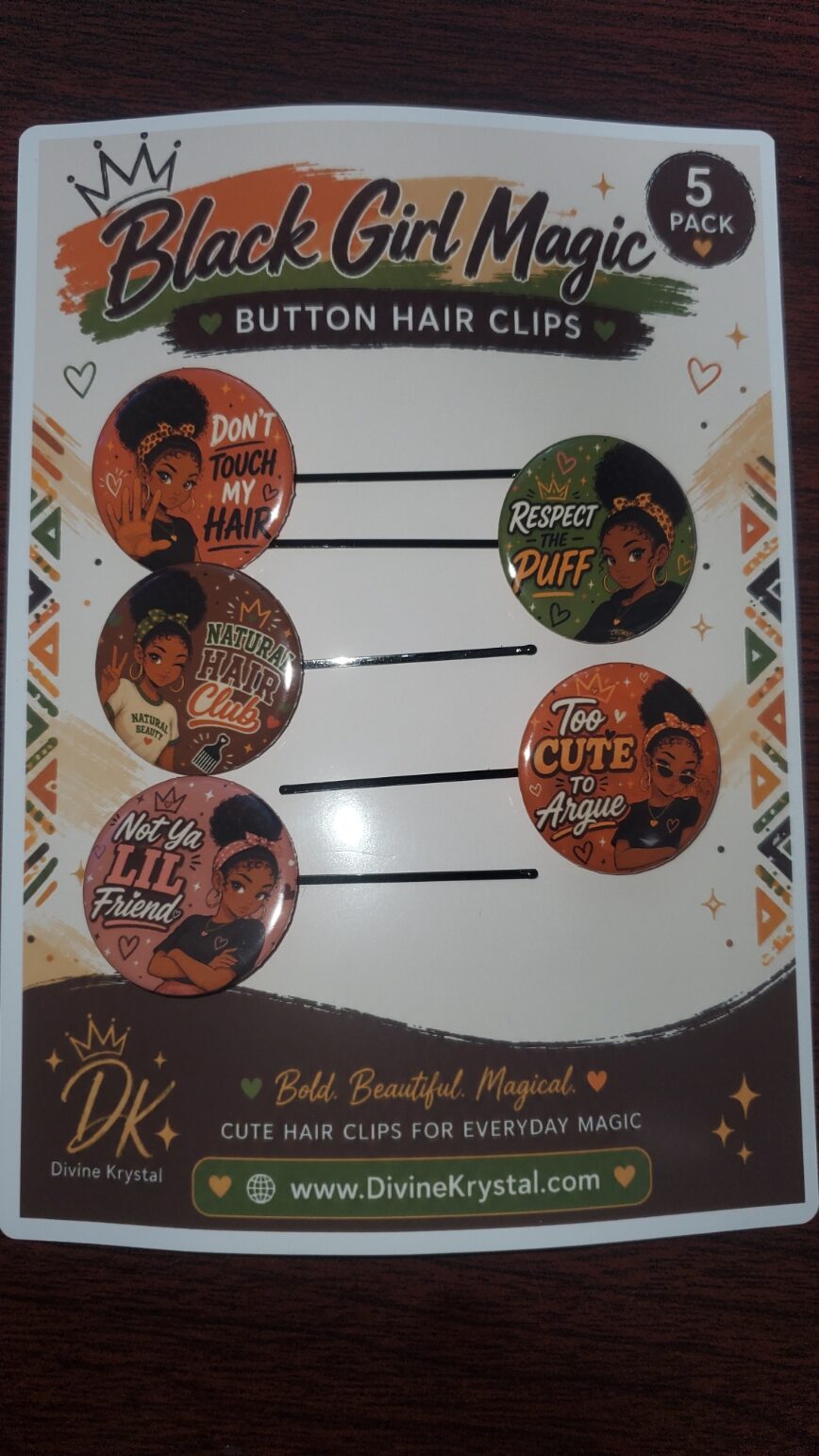 Don’t Touch My Hair Button Hair Clips | Natural Hair Accessories for Black Girls | Respect The Puff Bobby Pins | Sassy Afro Puff 5 Pack - Image 3