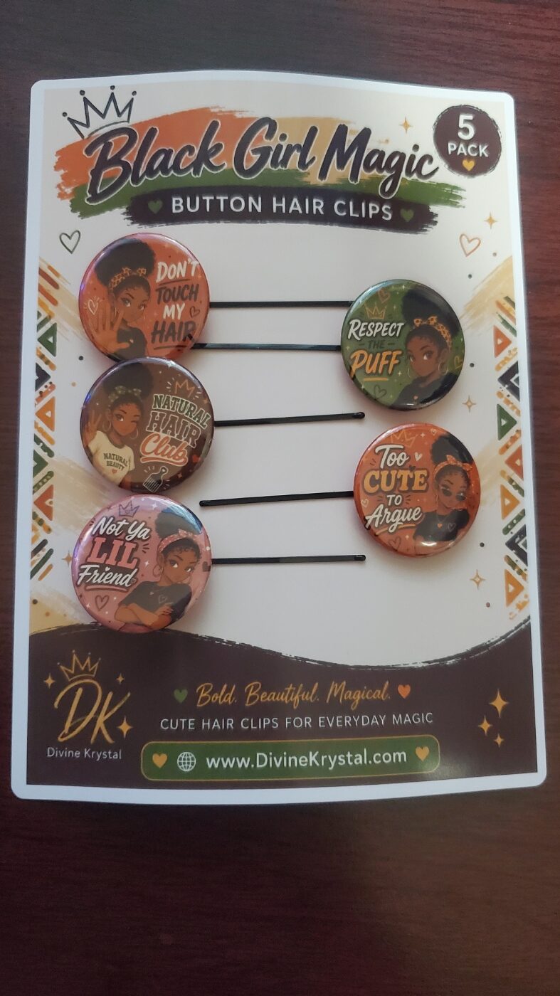 Don’t Touch My Hair Button Hair Clips | Natural Hair Accessories for Black Girls | Respect The Puff Bobby Pins | Sassy Afro Puff 5 Pack - Image 2