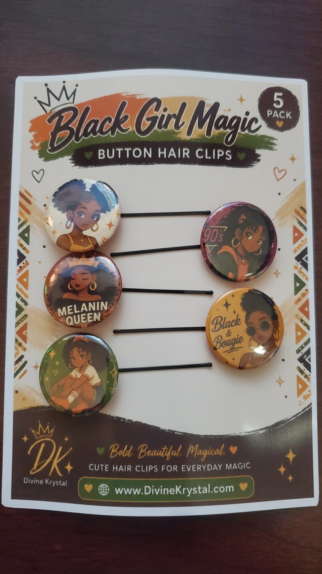Black Girl Magic Button Hair Clips Set | Afro Puff Bobby Pins | Cute Natural Hair Accessories | Melanin Gifts for Girls Women | 5 Pack - Image 3