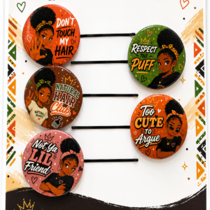 Don’t Touch My Hair Button Hair Clips | Natural Hair Accessories for Black Girls | Respect The Puff Bobby Pins | Sassy Afro Puff 5 Pack