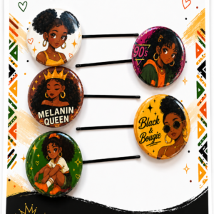 Black Girl Magic Button Hair Clips Set | Afro Puff Bobby Pins | Cute Natural Hair Accessories | Melanin Gifts for Girls Women | 5 Pack
