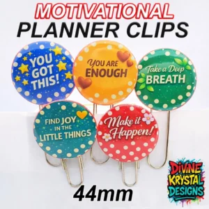 Motivational Planner Clip Bookmarks – Set of 5 - Affirmation Planner Clips – Encouraging Accessories 44mm