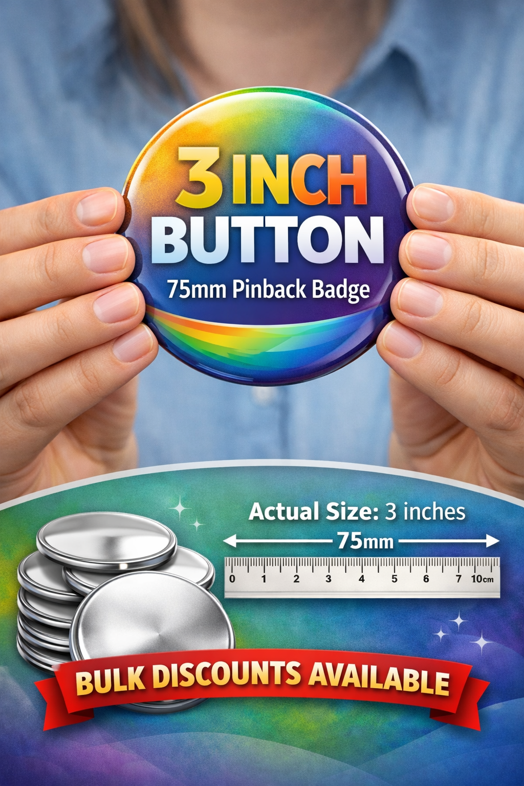 Custom (75mm - 3") Pinback Button Photo, Logo, or Design | Personalized Badge