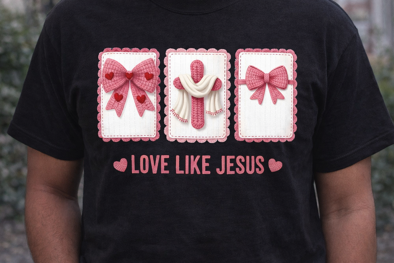 Love Like Jesus Christian T-Shirt – Pink Bow & Cross Faith Design - Image 3