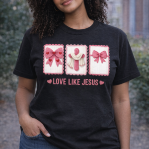 Love Like Jesus Christian T-Shirt – Pink Bow & Cross Faith Design