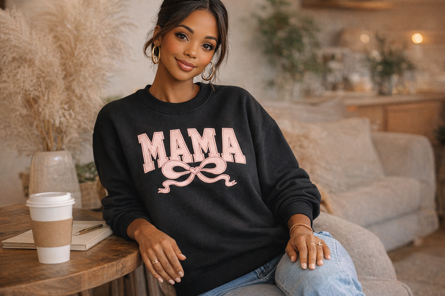 Mama Bow Crewneck Sweatshirt – Pink Varsity Mom Pullover