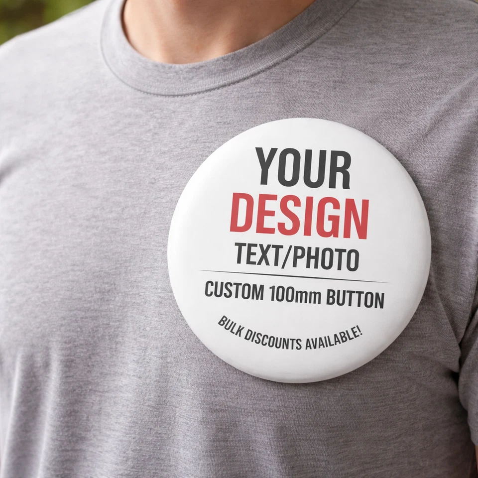 Custom (100mm - 4") Pinback Button Photo, Logo, or Design | Personalized Badge