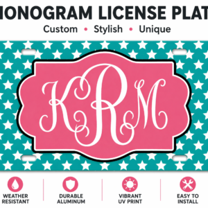 Custom Monogram License Plate Personalized Car Tag 6x12 Aluminum