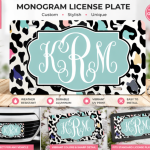 Custom Monogram License Plate Cow Print Personalized Car Tag 6x12 Aluminum