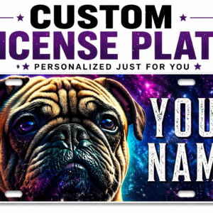 Custom Pug License Plate Personalized Name Car Tag Galaxy Dog Design 6x12