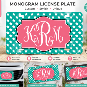 Custom Monogram License Plate Personalized Car Tag 6x12 Aluminum