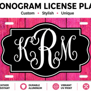 Custom Monogram License Plate Pink Wood Personalized Car Tag 6x12 Aluminum