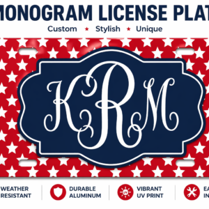 Monogram License Plate Patriotic Stars Personalized Car Tag 6x12 Aluminum