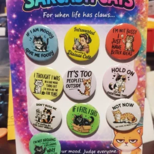 Sarcasti-Cats Funny Cat Pin Set 10 Pack Cute Cat Buttons 32mm