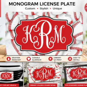 Custom Monogram License Plate Baseball Personalized Car Tag 6x12 Aluminum Sports
