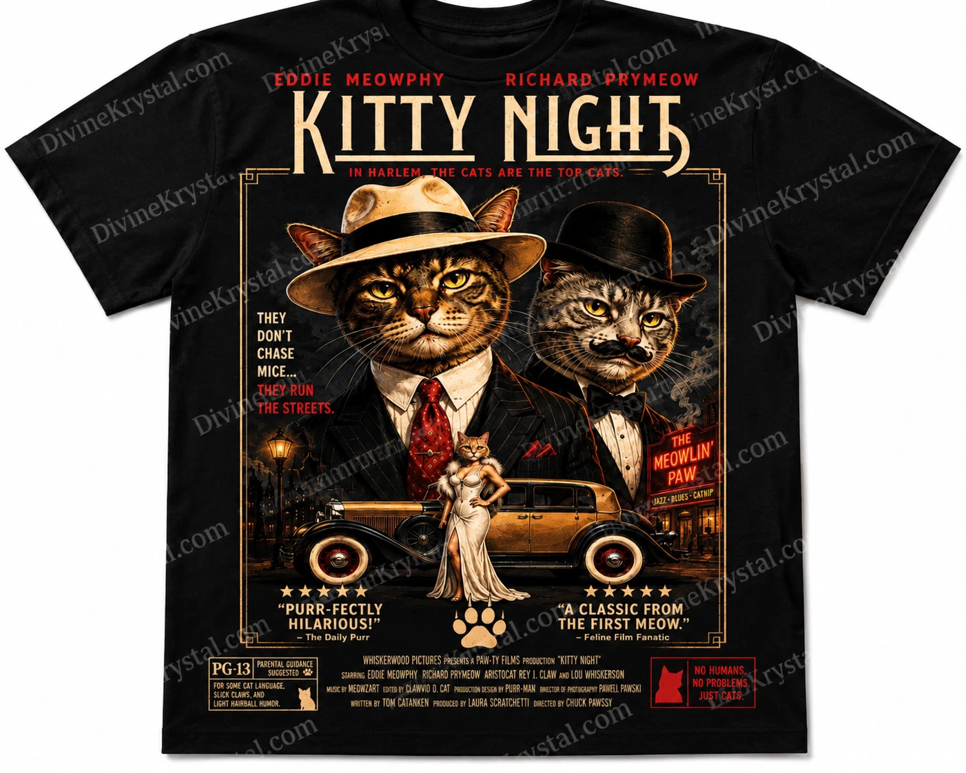 Kitty Night Cat Shirt Vintage Gangster Cat Graphic Tee Retro Noir T-Shirt