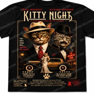 Kitty Night Cat Shirt Vintage Gangster Cat Graphic Tee Retro Noir T-Shirt