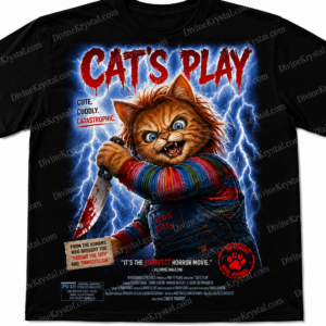 Cat’s Play Horror Cat Shirt Funny Spooky Cat Graphic Tee Halloween Meme T-Shirt