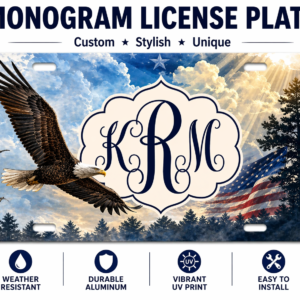 Eagle License Plate Monogram Car Tag 6x12 Aluminum Patriotic USA Design