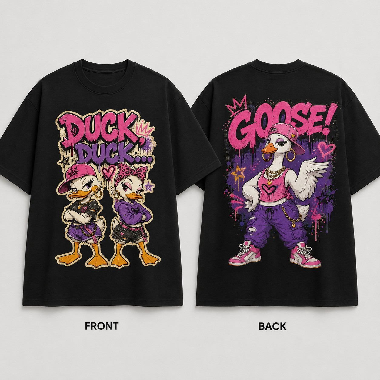 Duck Duck Goose T-Shirt Funny Front Back Graphic Tee Urban Cartoon Ducks Unisex - Image 2