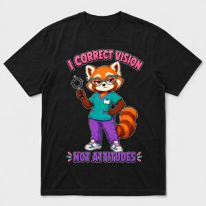 I Correct Vision Not Attitudes T-Shirt Funny Optometrist Red Panda Tee