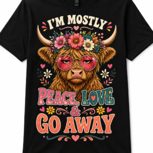 Funny Highland Cow Shirt Peace Love Go Away Sassy Graphic Tee Gift for Her