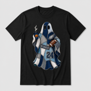 Go Eagles Patchwork Ghost Football Halloween Shirt – Black Unisex Tee