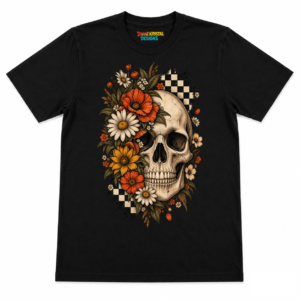 Vintage Floral Skull T-Shirt – Gothic Wildflower Graphic Tee