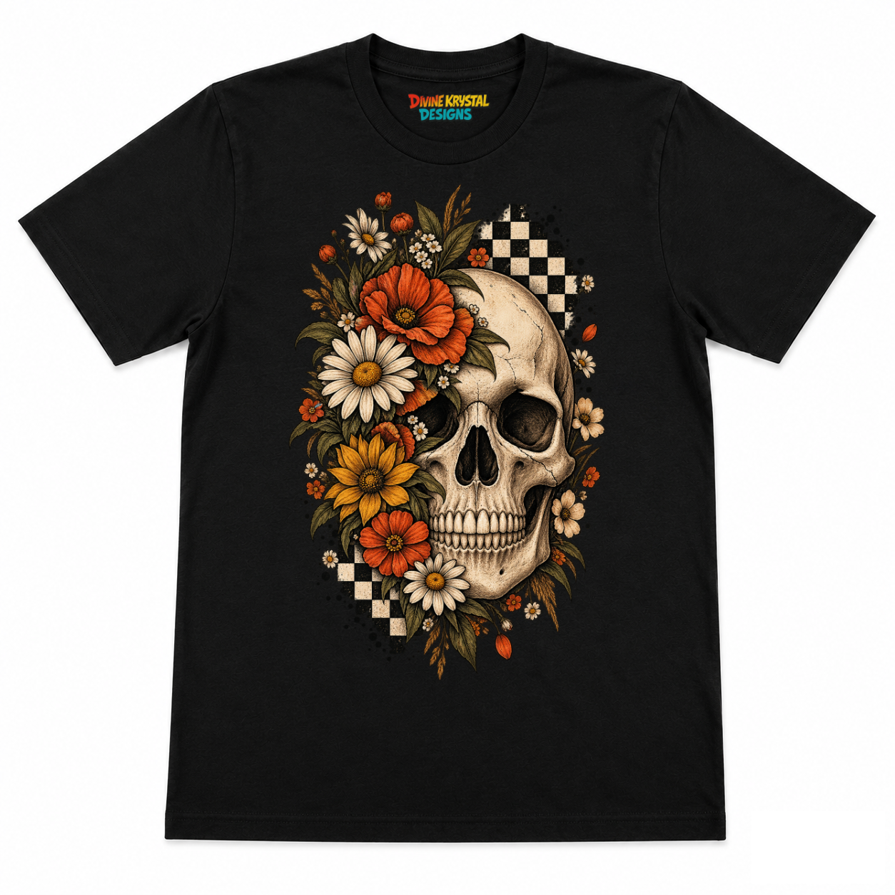 Vintage Floral Skull T-Shirt – Gothic Wildflower Graphic Tee