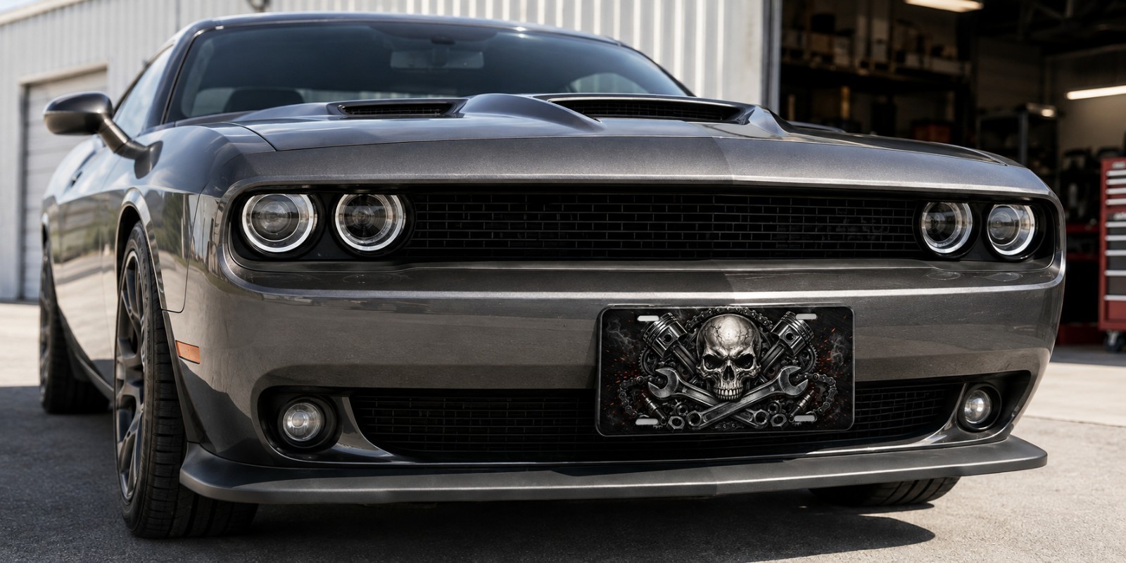 Mechanic Skull License Plate Wrenches Pistons Aluminum Car Tag 6x12 Garage - Image 2
