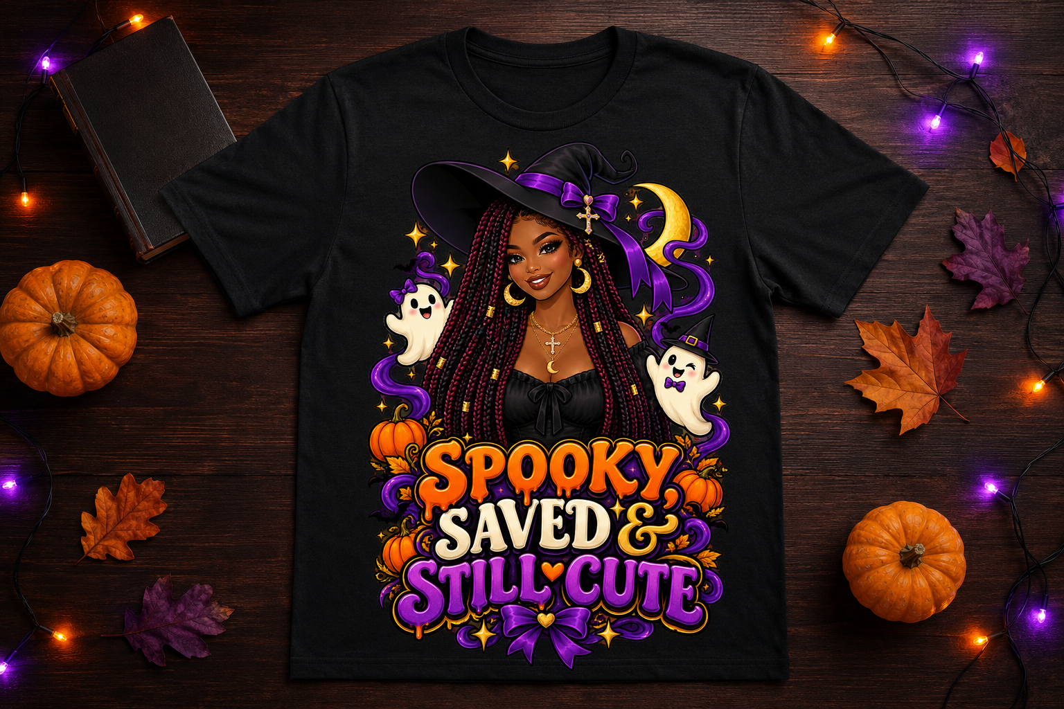 Spooky Saved & Still Cute Black Woman Christian Halloween T-Shirt Unisex Tee - Image 2