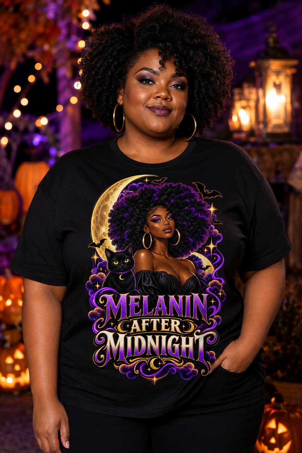 Melanin After Midnight Halloween T-Shirt Witch Graphic Tee - Image 2