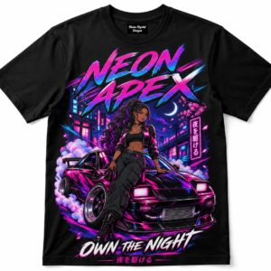 Neon Apex Anime Drift Car T-Shirt Black Woman JDM Streetwear Graphic Tee
