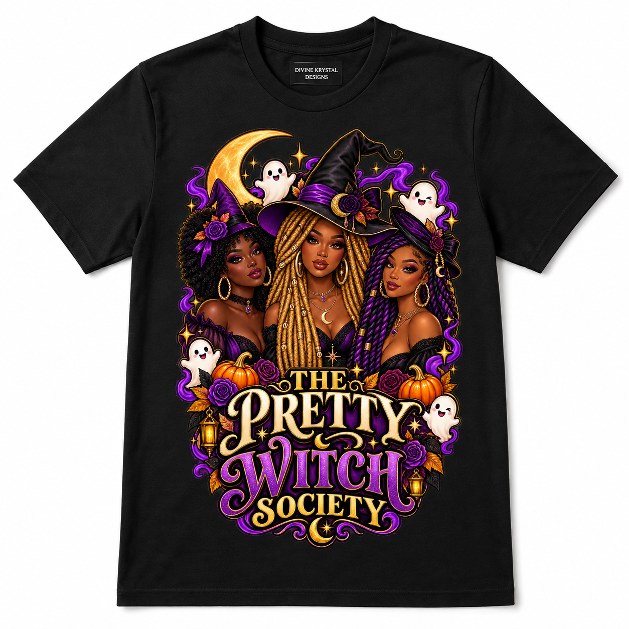 The Pretty Witch Society Black Women Halloween T-Shirt Unisex Graphic Tee