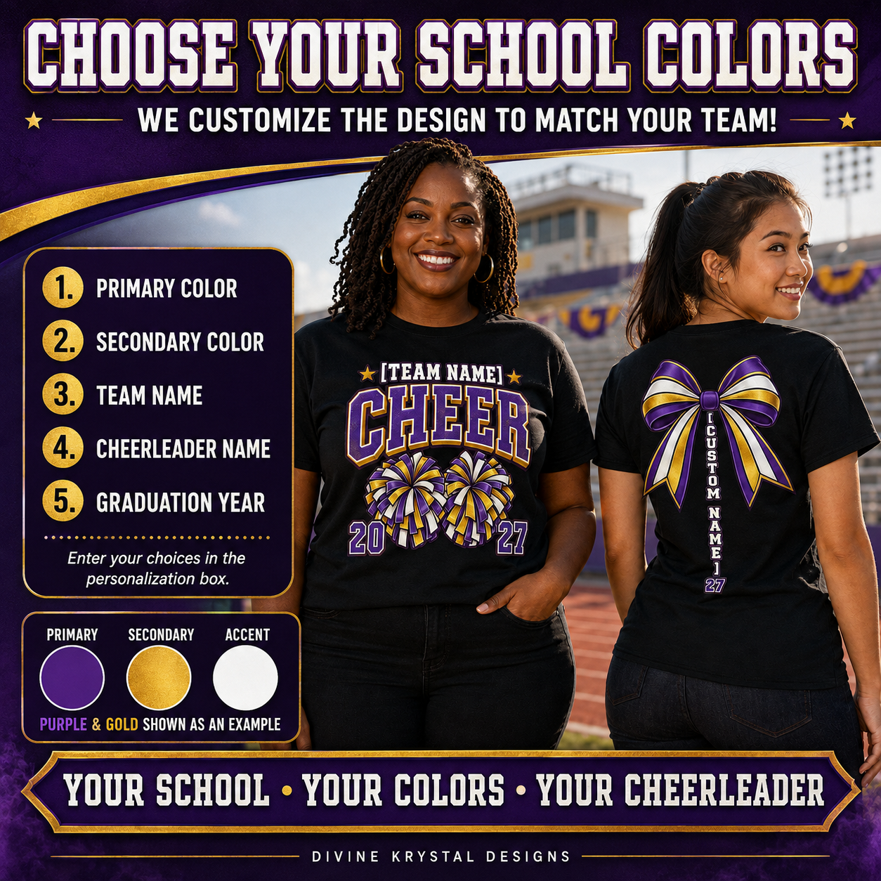 Personalized Cheer Shirt – Custom Team Name, Colors & Vertical Name - Image 2
