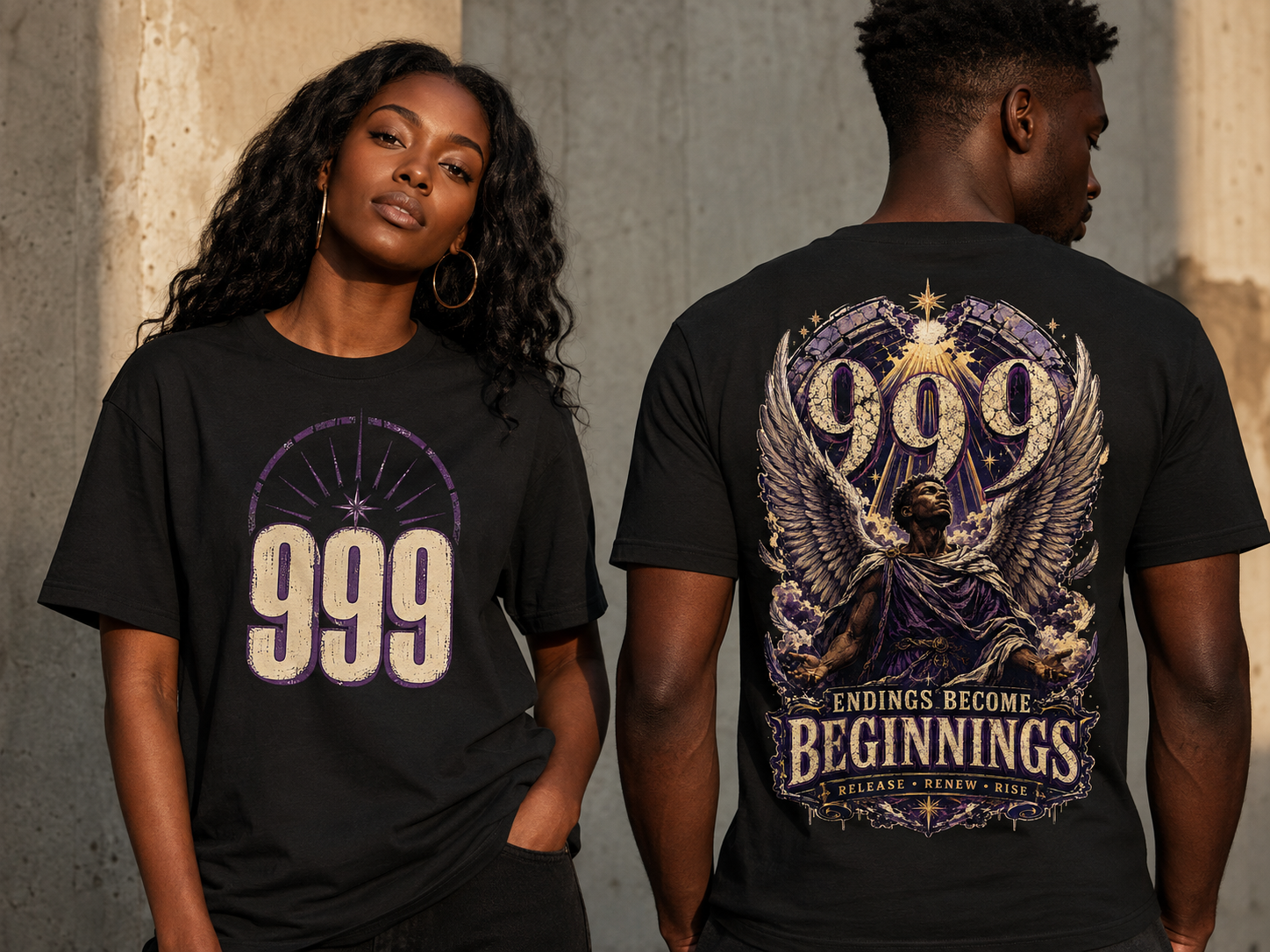 999 Endings Become Beginnings Angel Number T-Shirt – Spiritual Graphic Tee - Image 3