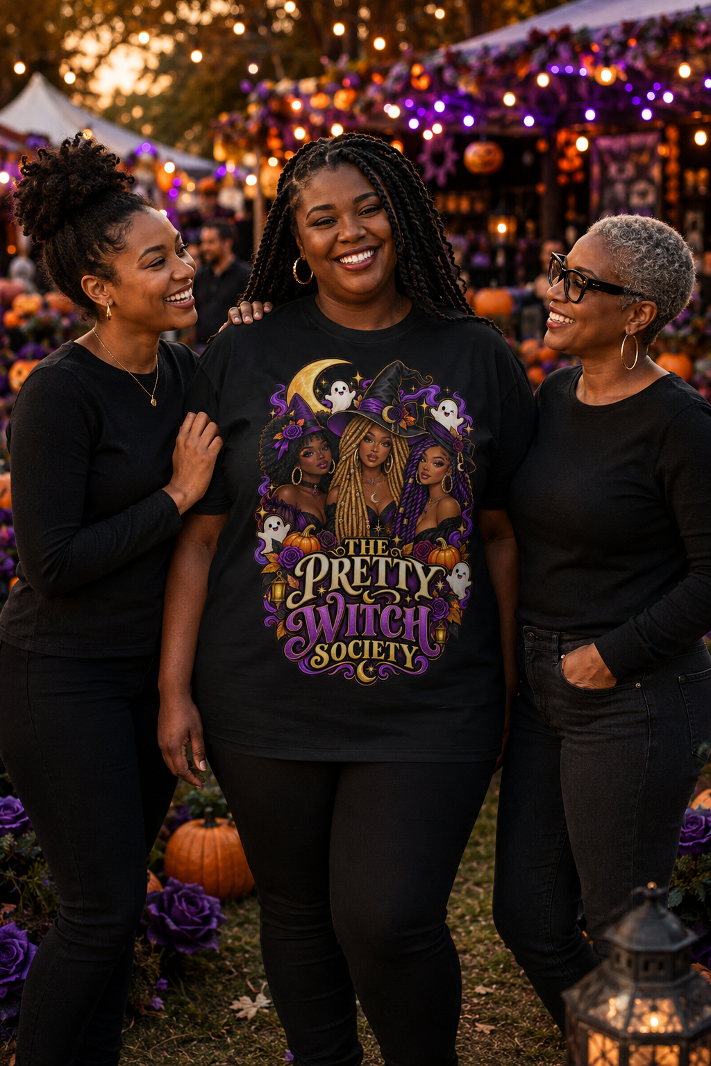 The Pretty Witch Society Black Women Halloween T-Shirt Unisex Graphic Tee - Image 3
