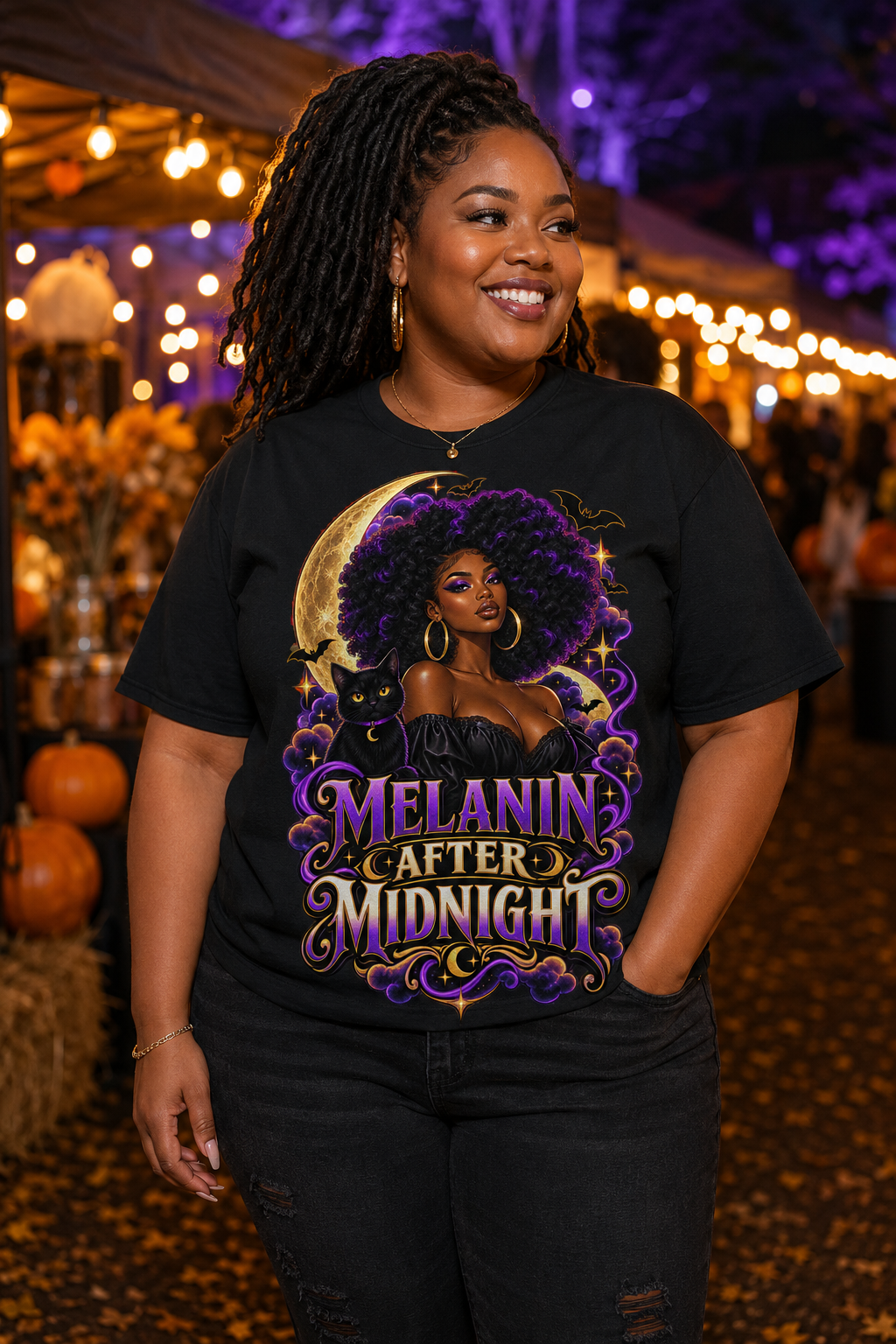 Melanin After Midnight Halloween T-Shirt Witch Graphic Tee - Image 3