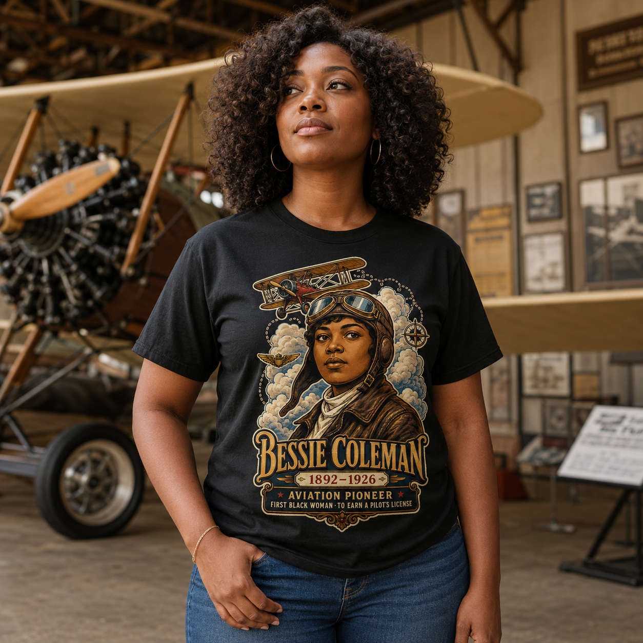 Bessie Coleman Black History Graphic T-Shirt – Aviation Pioneer Heritage Tee - Image 2