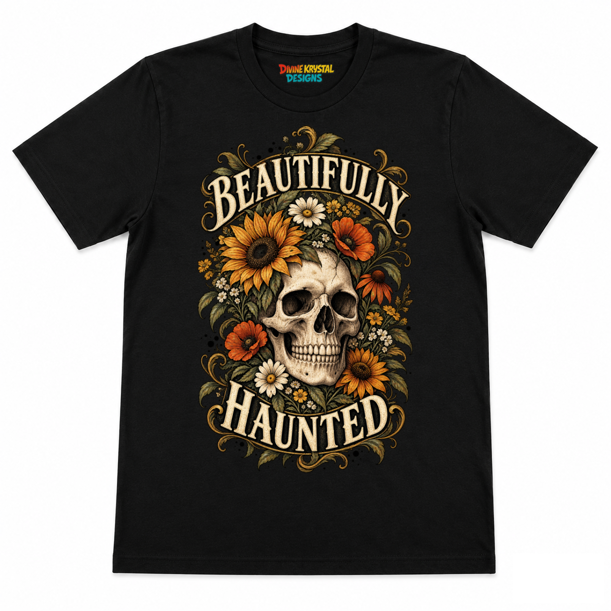 Beautifully Haunted Floral Skull T-Shirt – Gothic Graphic Tee