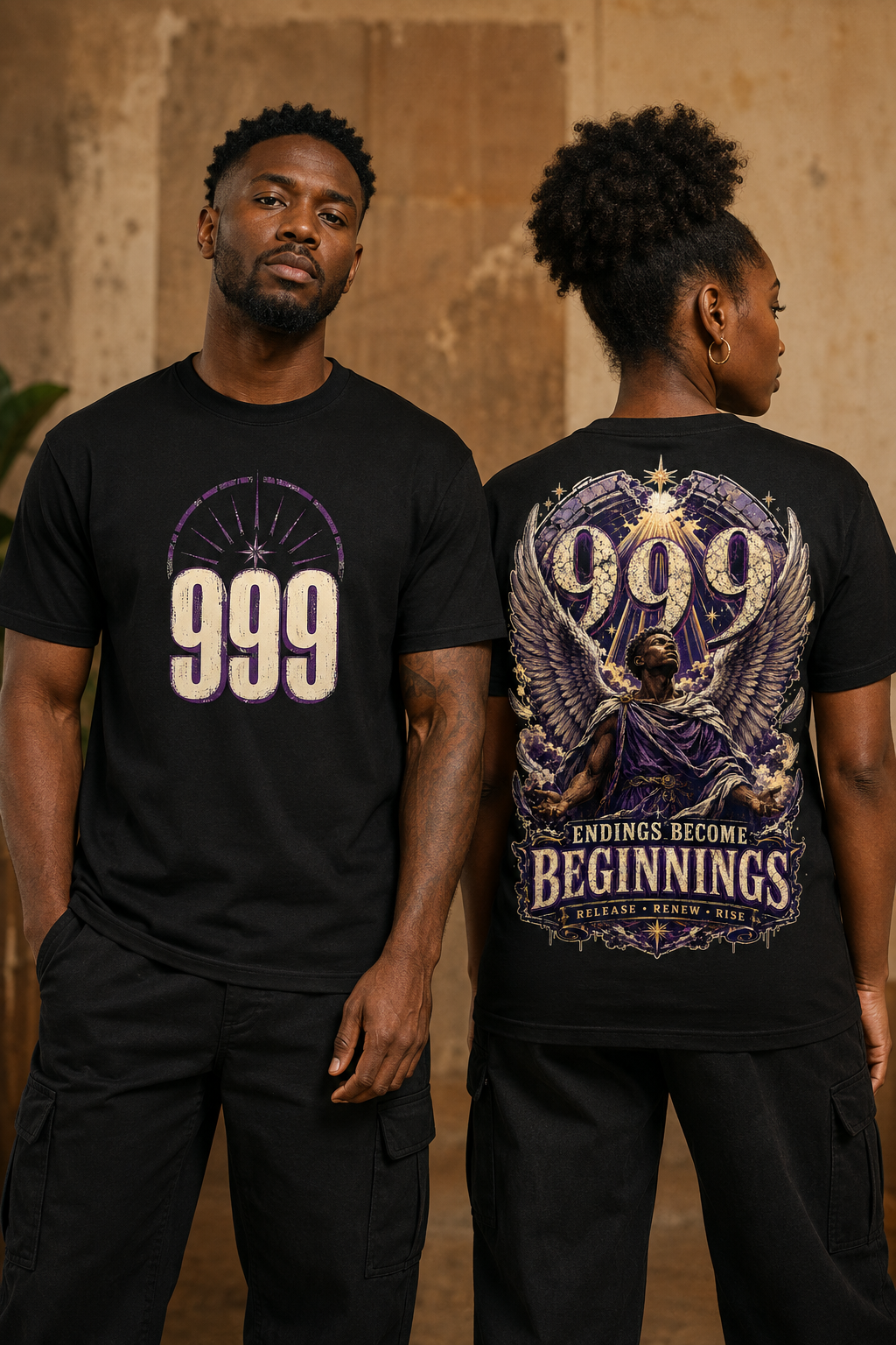 999 Endings Become Beginnings Angel Number T-Shirt – Spiritual Graphic Tee - Image 2