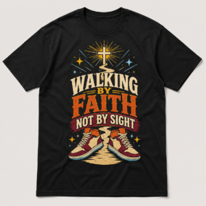 Walking by Faith Not by Sight Christian Graphic T-Shirt – Black Faith Tee