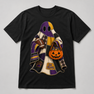 Go Bears Patchwork Ghost Football Spooky Shirt – Black Unisex Tee