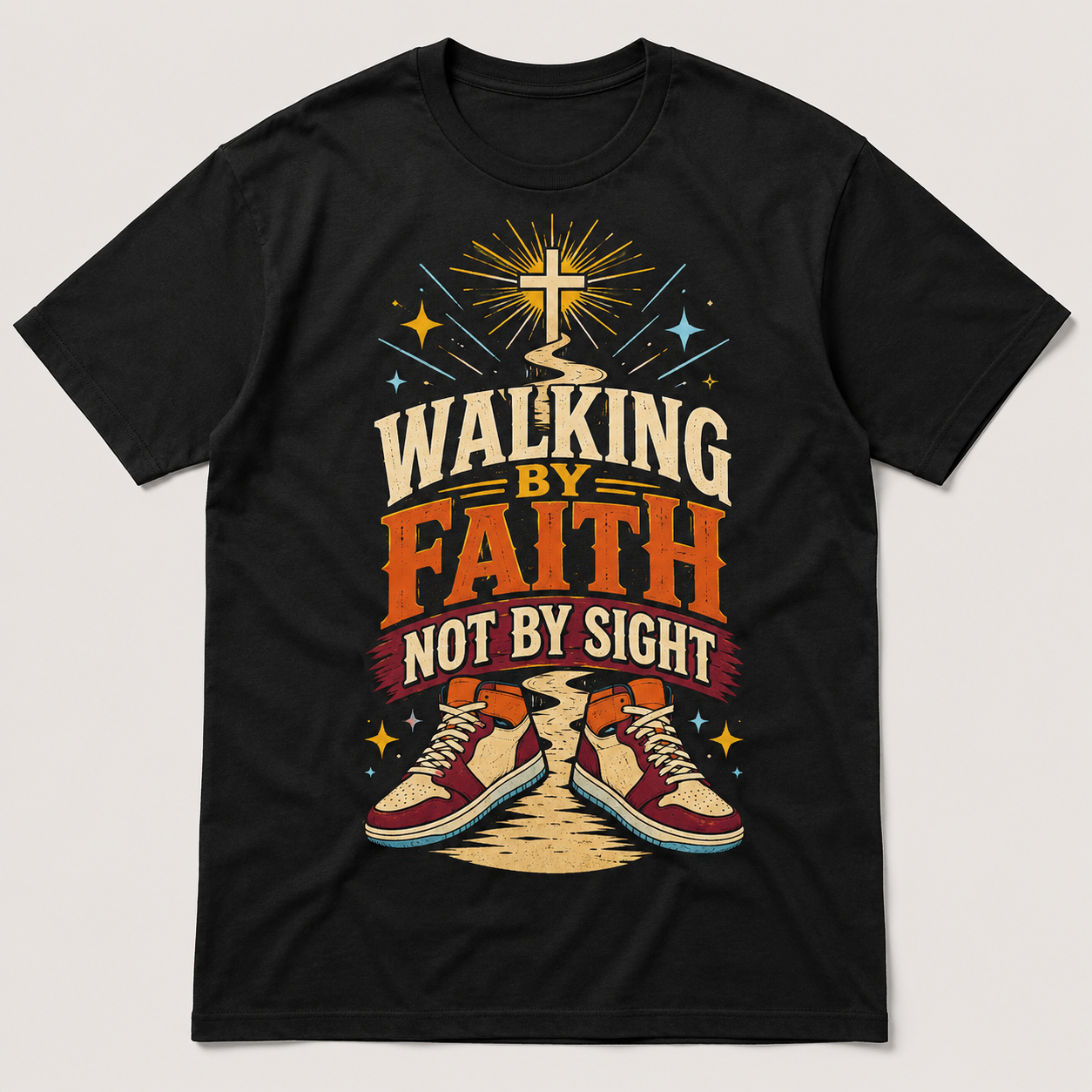Walking by Faith Not by Sight Christian Graphic T-Shirt – Black Faith Tee