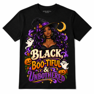 Black Boo-tiful & Unbothered Black Woman Halloween Witch T-Shirt Unisex Tee