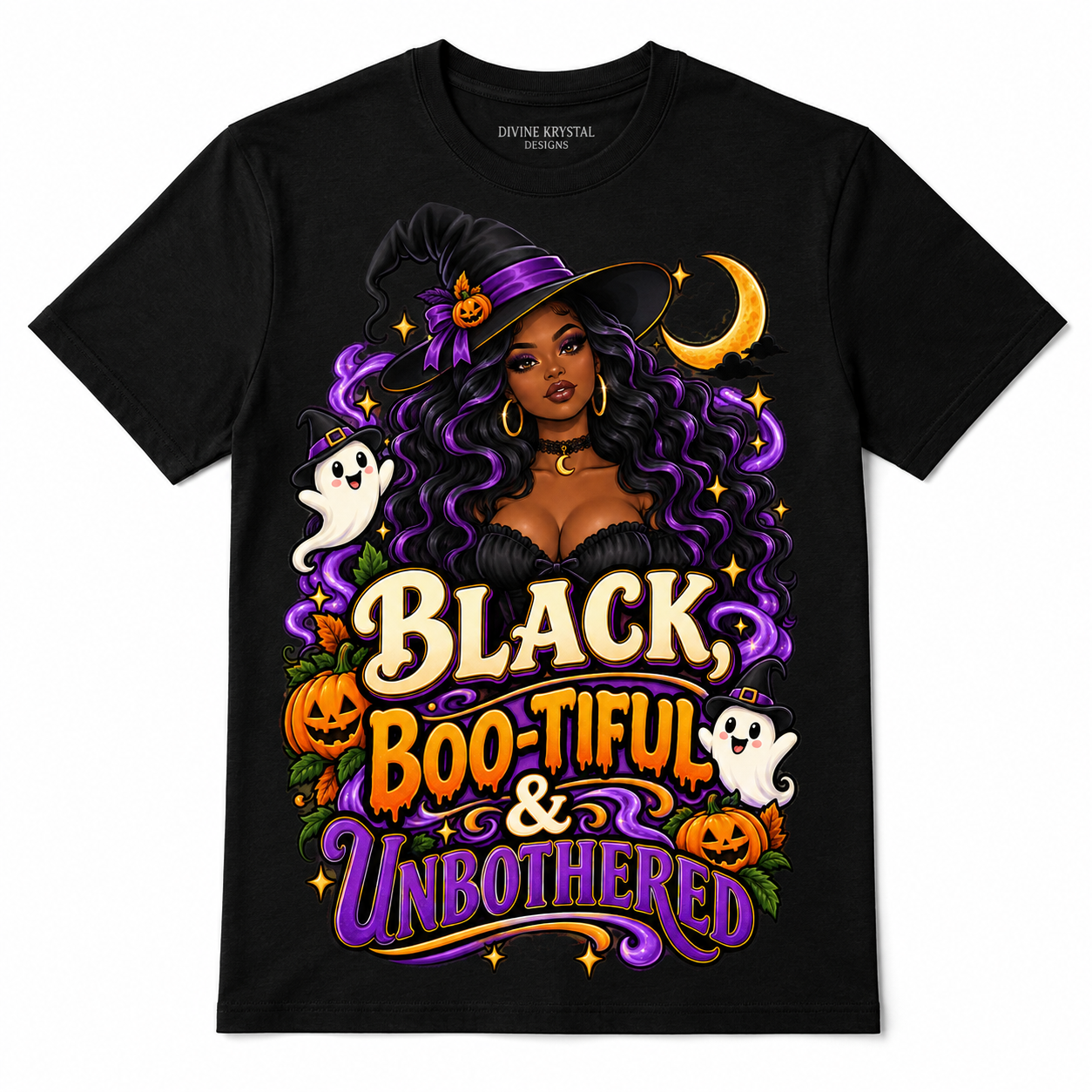 Black Boo-tiful & Unbothered Black Woman Halloween Witch T-Shirt Unisex Tee