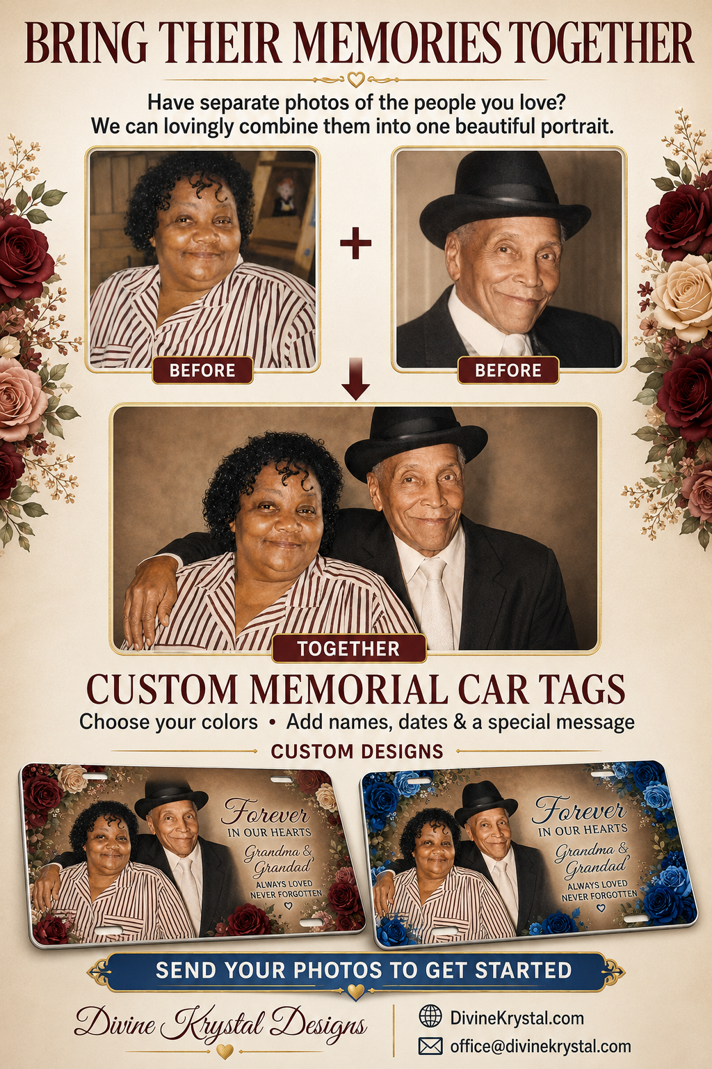 Custom Memorial Car Tag – Combine Separate Loved One Photos