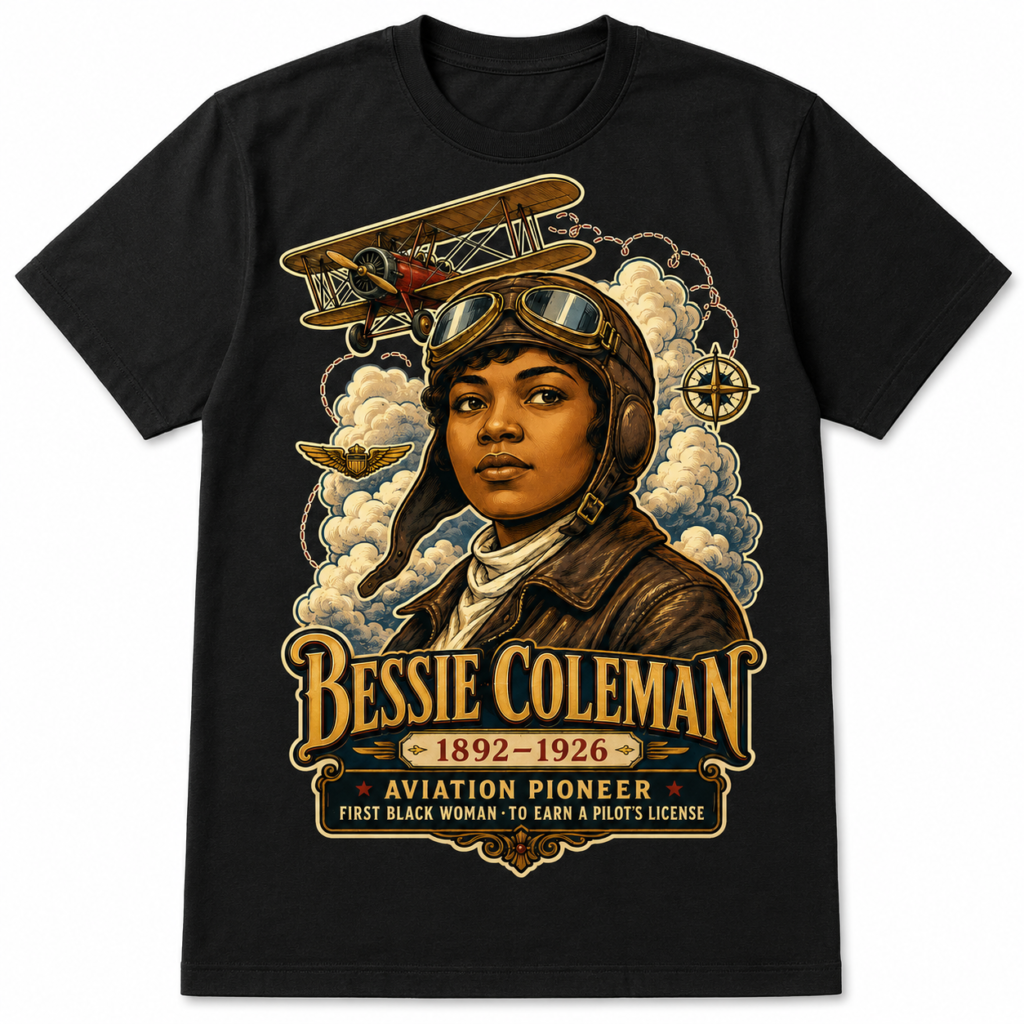 Bessie Coleman Black History Graphic T-Shirt – Aviation Pioneer Heritage Tee