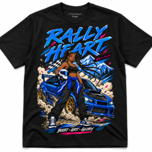 Rally Heart Anime Rally Car T-Shirt Black Woman JDM Streetwear Graphic Tee