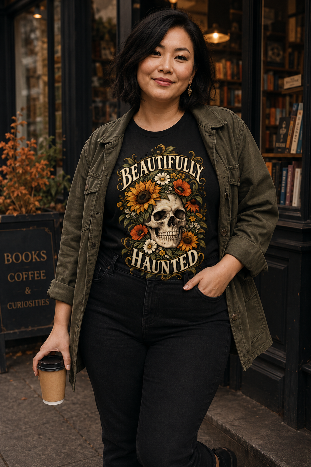 Beautifully Haunted Floral Skull T-Shirt – Gothic Graphic Tee - Image 2